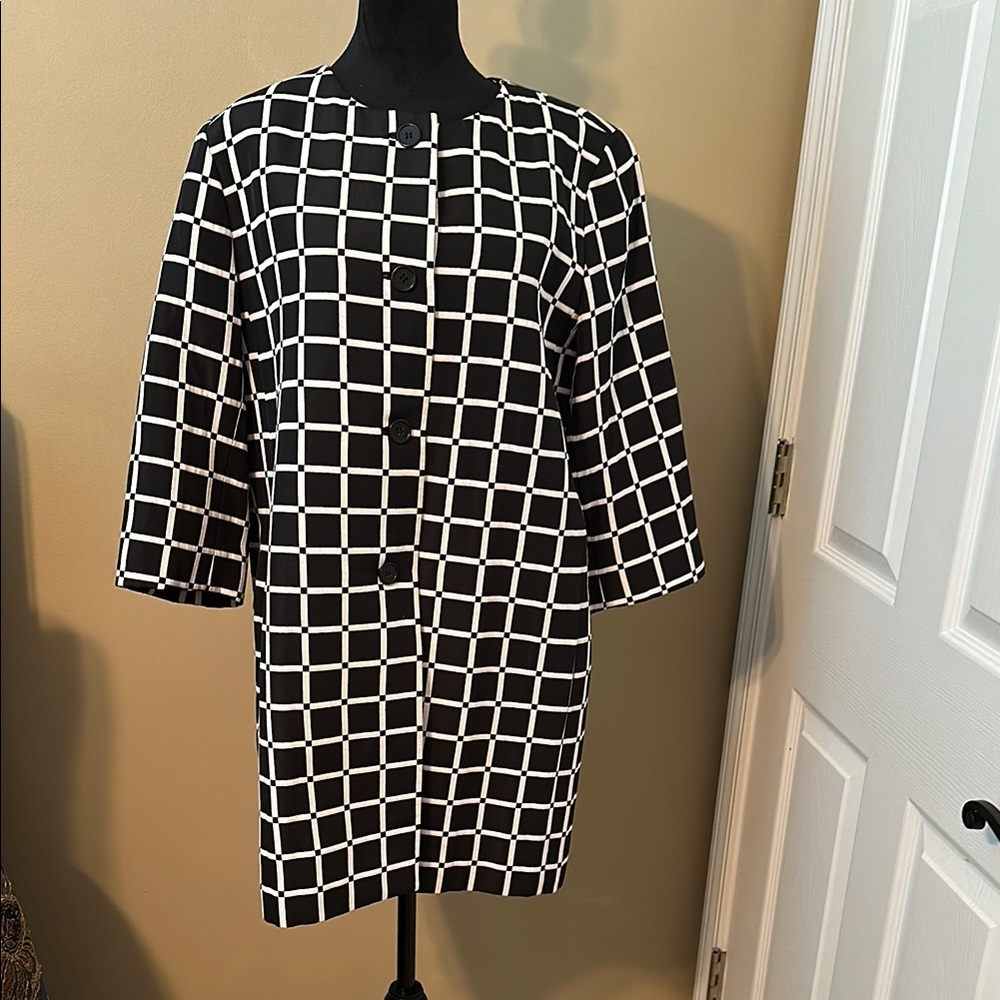 Ann Taylor Navy and White Checkered Blazer